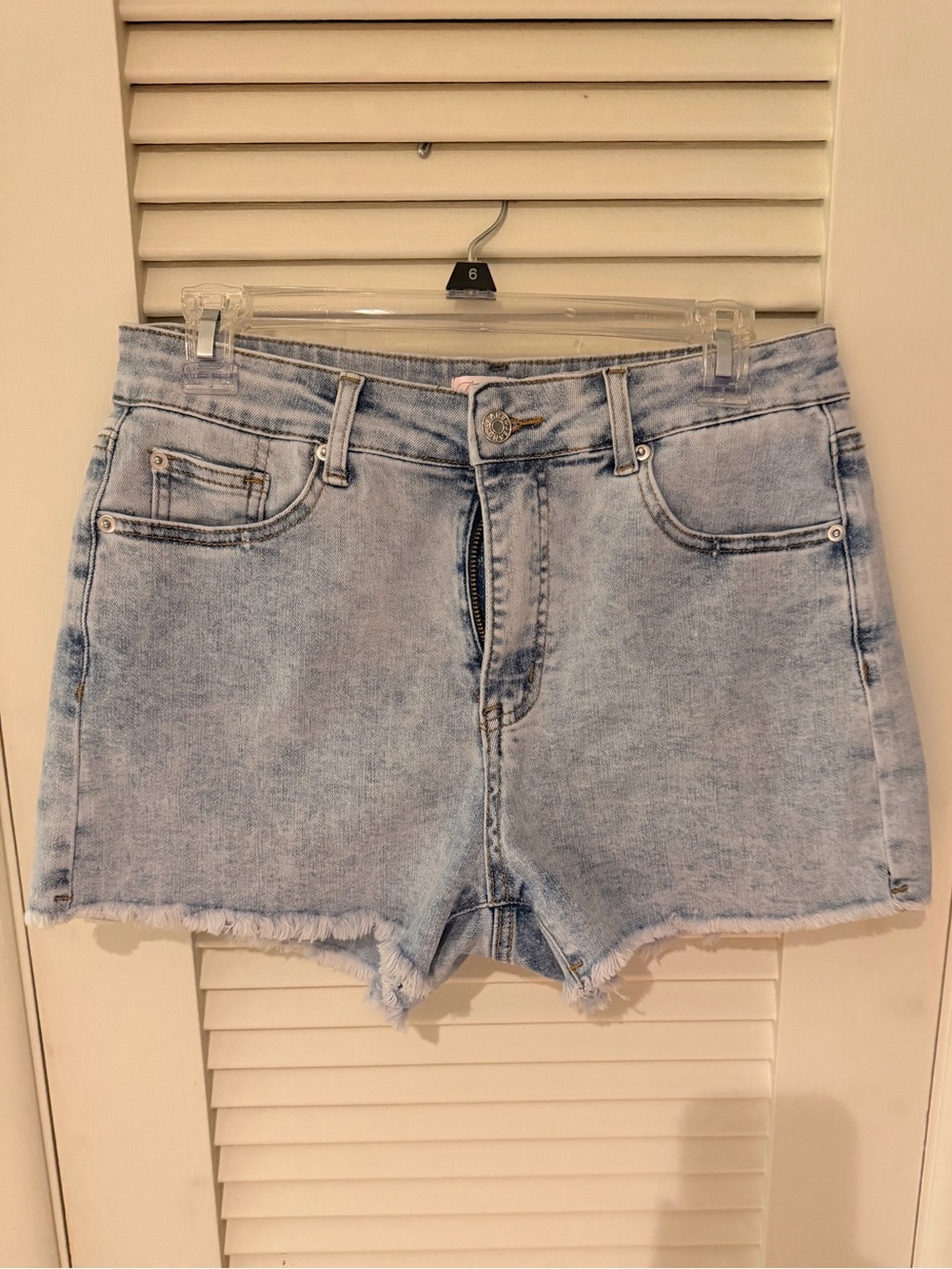 Pink Lily Light Wash Frayed Denim Shorts